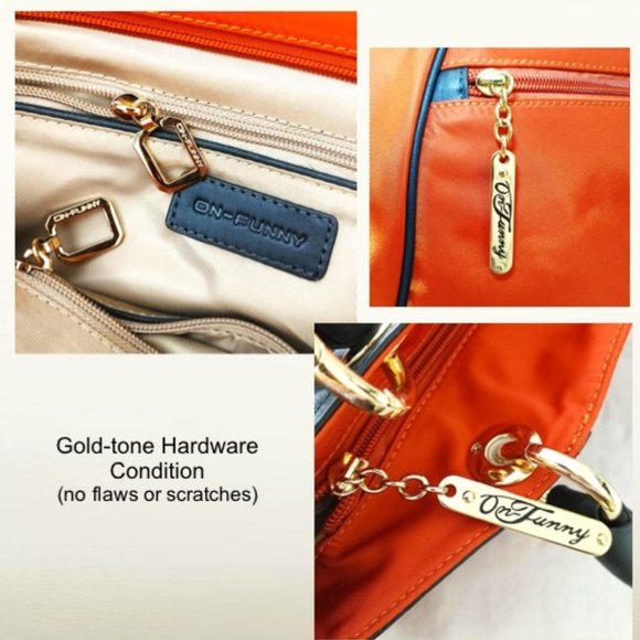 Orange Nylon Black Real Leather Trim Tote Travel Shopping Bag Carryall Shoulder - Picture 8 of 12